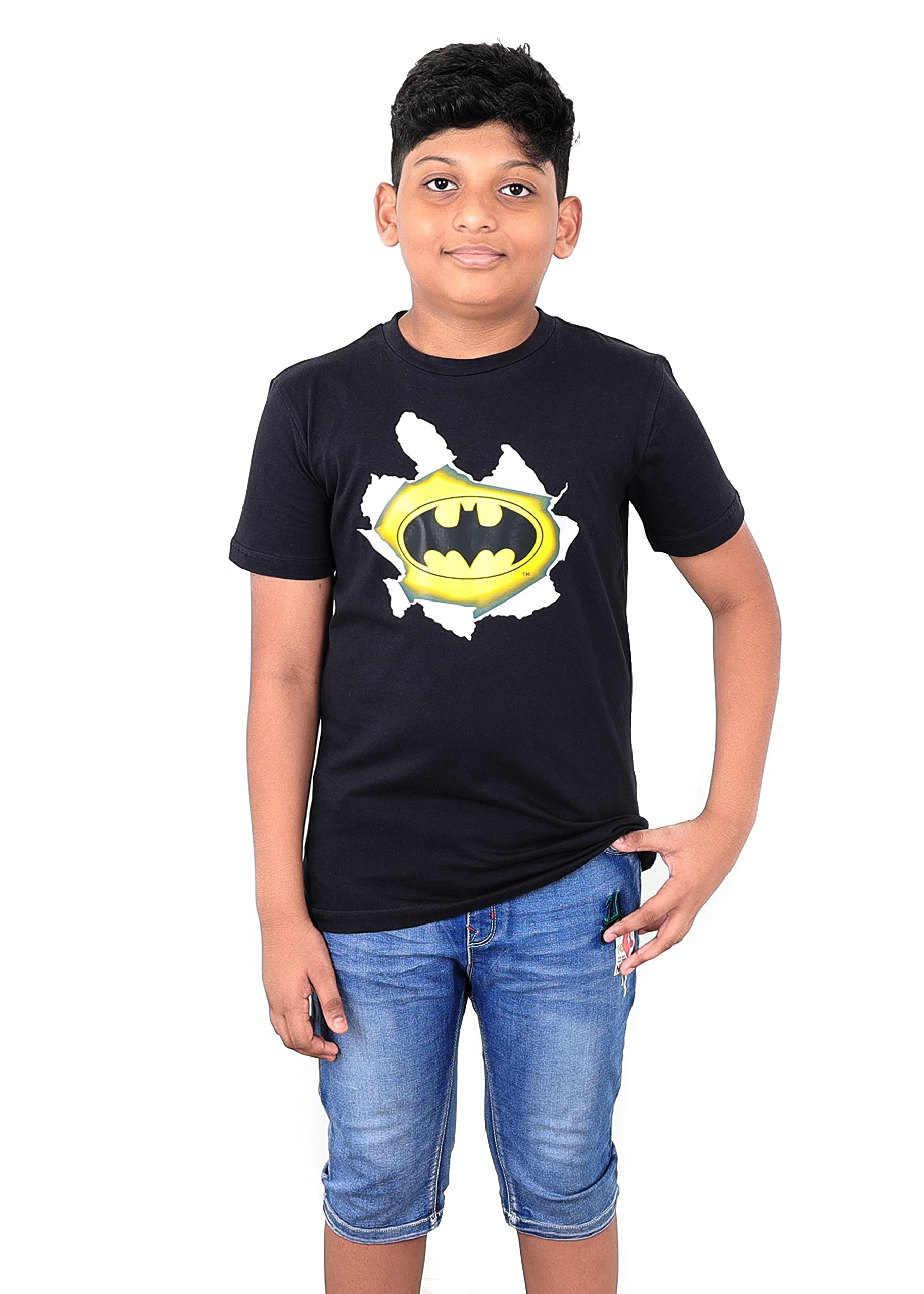 Unisex Kids WB Teen Basic Tee with sticker print Batman T-Shirt