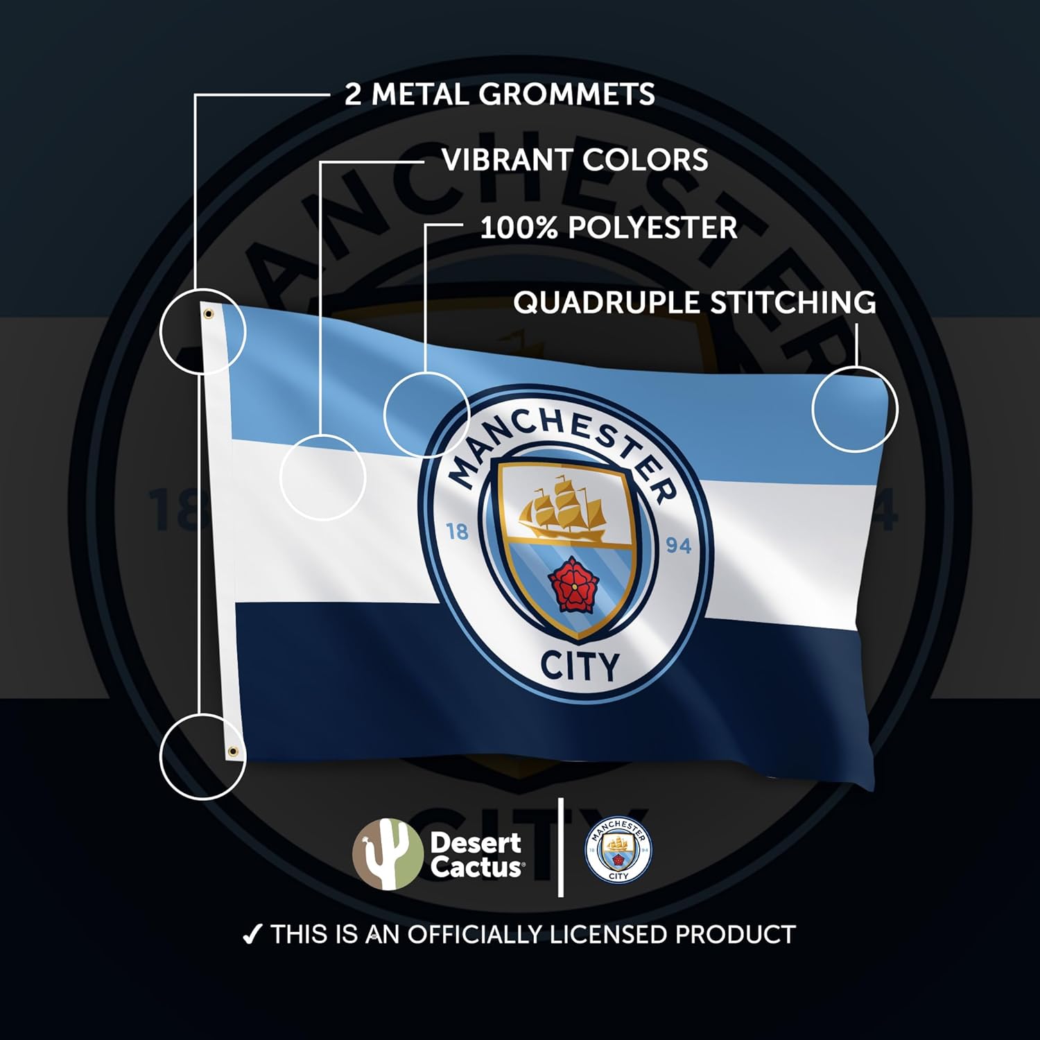 Desert Cactus Manchester City Flag Man City MCFC Football Soccer 100% Polyester Indoor Outdoor 3x5 feet Banner (Flag B)