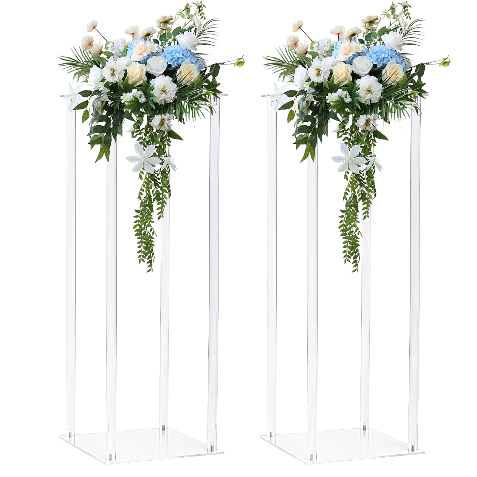 HPC Decor 2 Pcs Acrylic Centerpiece Stand, 23.7 Inch Tall Flower Stand with 2 Pack Artificial Vines Ivy Garland & Lights ,Clear Flower Vases for Wedding, Party, Anniversary, Celebration