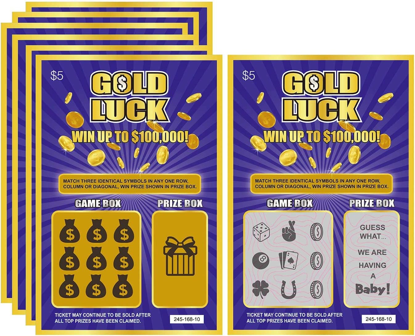 WINGKIND Gold Luck Pregnancy Announcement Fake Lottery Scratch Off Tickets, Great Idea for Pregnancy Reveal, 6 Cards