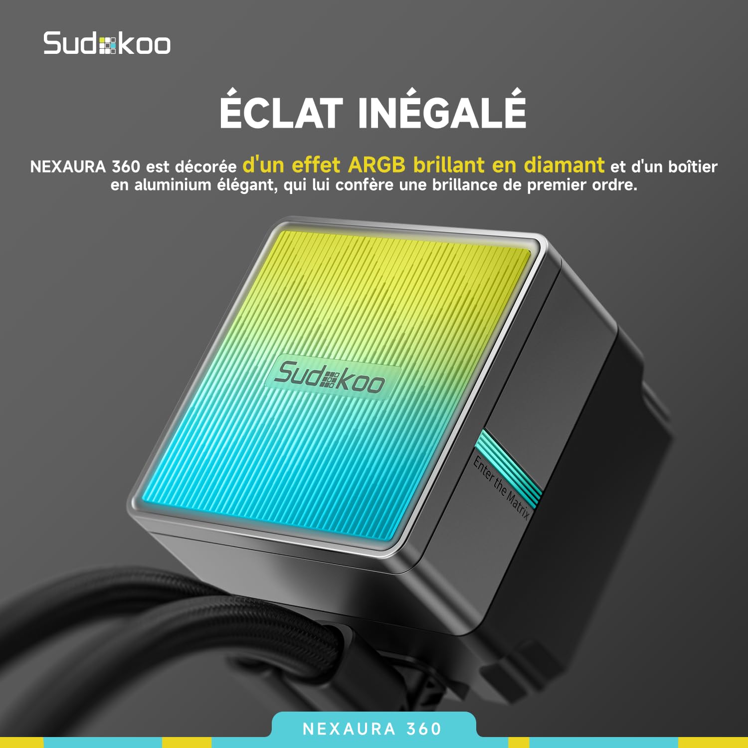 Sudokoo NEXAURA 360 Refroidisseur Liquide de CPU, Watercooling avec Pompe PWM, Tête de Pompe ARGB, TDP 300W, Ventilateurs FDB, Intel LGA 1851/1700/1200/115X AMD AM5/AM4