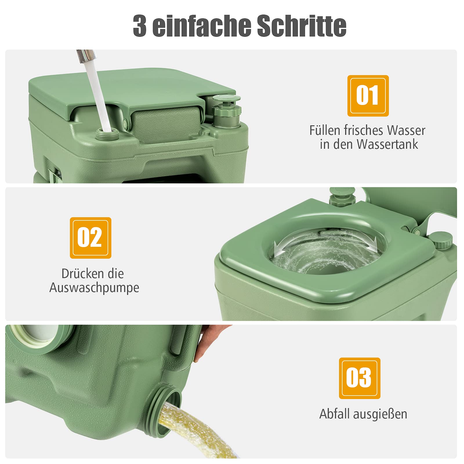 COSTWAY 20L + 12L Campingtoilette mit abnehmbarem Abwassertank, Campingklo tragbar, Reisetoilette, Mobile Toilette für Reise, Camping und Wohnmobil