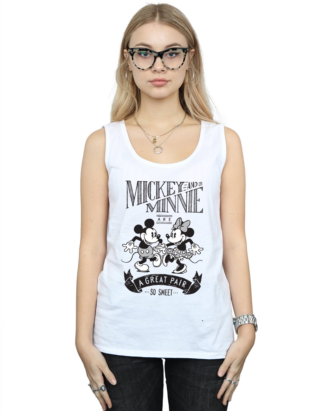 Absolute Cult Women's White Disney Mickey And Minnie Mouse Great Pair Vest Medium