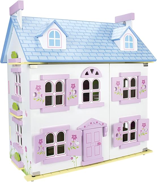 leomark Beautiful Large White Children's Wooden Alpine Dollhouse with Furniture, Set of Dolls, Kids' Toy Doll House for Boys Girls