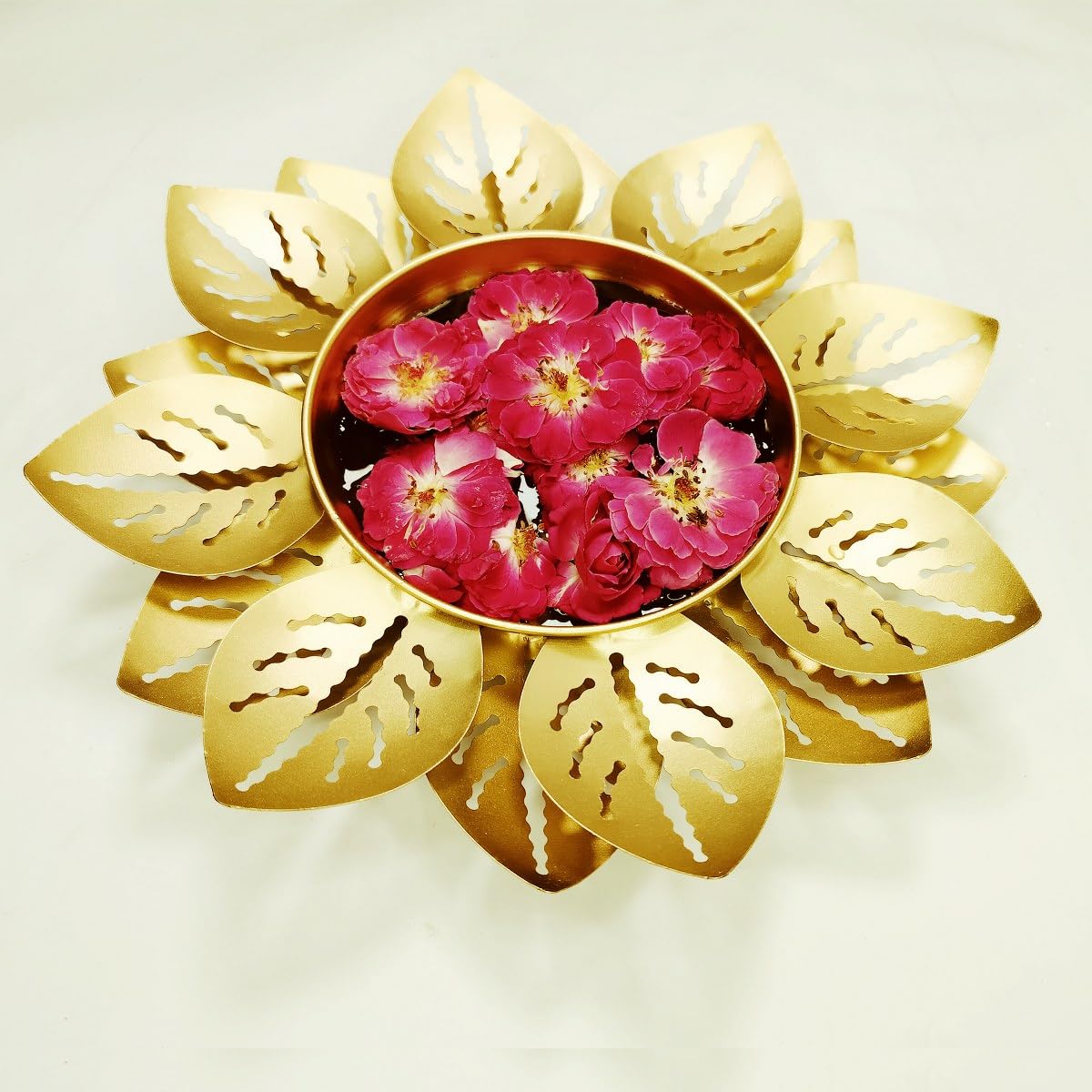 HOUSE DECORE Decorative Urli Bowl for Floating Flower for Home and Office Diwali décor Pure Gold Plated Rust Proof (Cutting Leaf urli) (B0D8QQ5SWV) Amazon Price History, Amazon Price Tracker