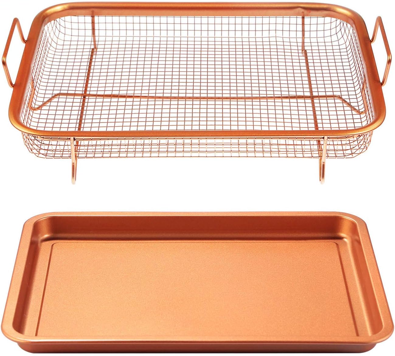 Teqhome Copper Crisper Tray Set Non-Stick Oven Baking Tray with Elevated Mesh Crisping Grill Basket, Oven & Dishwasher Safe, Oil Free