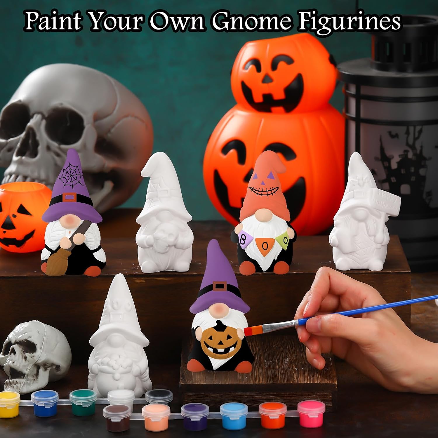 CroBlissful 6 Sets Halloween Gnome Ceramics to Paint Crafts Kit