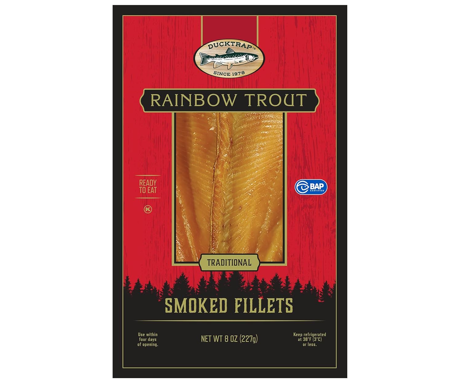 Ducktrap Smoked Rainbow Trout Fillet, 8 oz - Ready-to-Eat Kosher Gourmet, Moist & Delicate from Maine