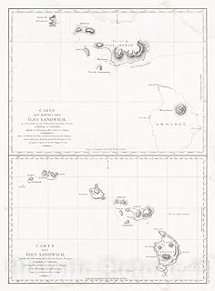 Historic Map - 1797 Carte des Iles Sandwich. Carte des Parties des Iles Sandwich - Vintage Wall Art - 18in x 24in