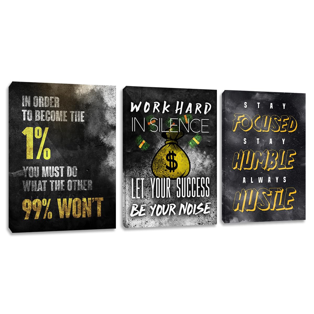 Motivational Canvas Wall Art Inspirational Success Quotes Wall Art Retro Black White Poster Hangs Picture Hustle Canvas Painting Artwork for Office