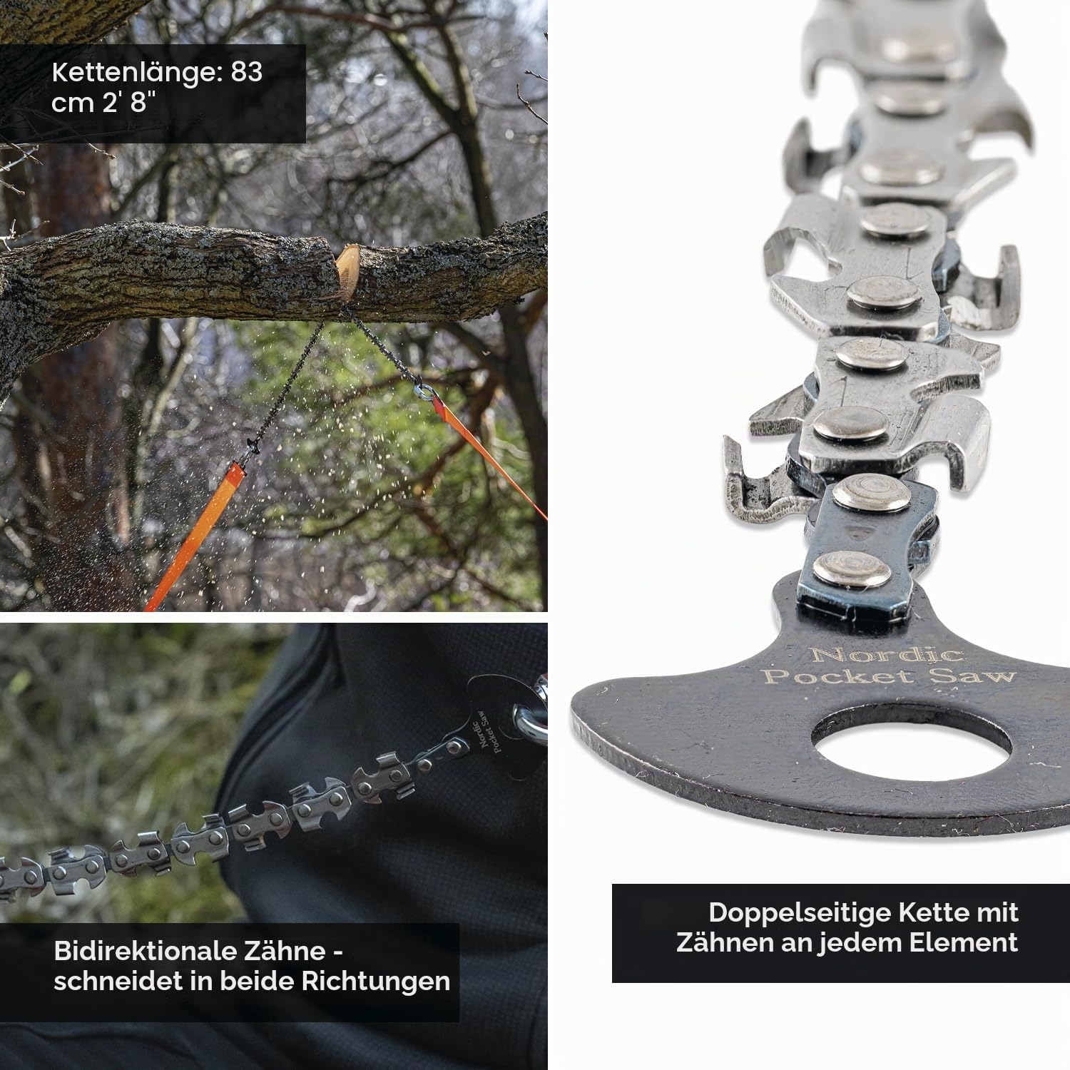 Nordic Pocket Saw Handkettensäge für hohe Äste - The Arborist V2-83 cm Doppelseitige Sägekette - 11m lange Nylonriemen & Aufbewahrungstasche - Kompakt Hochastschneider - Seilkettensäge