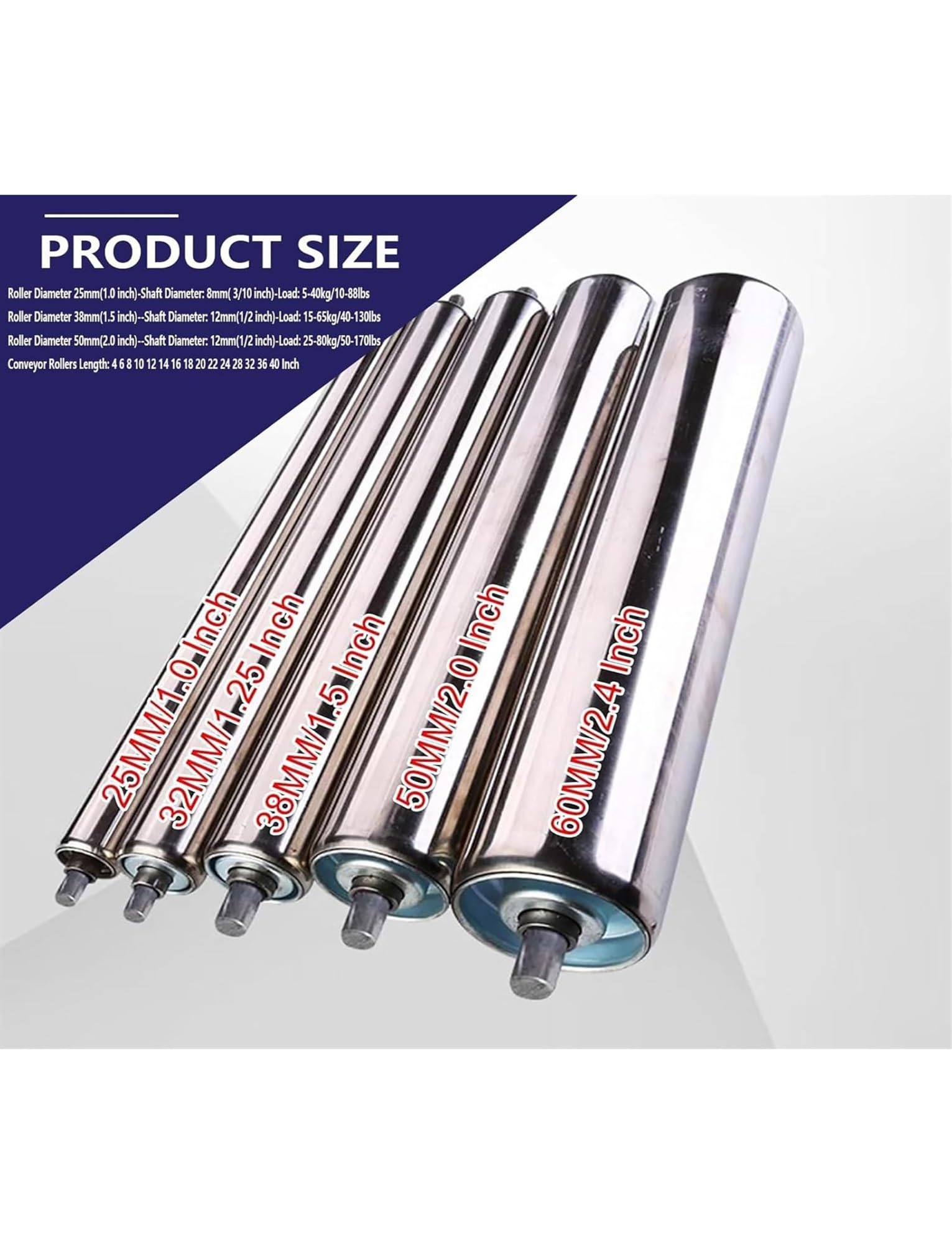 Generisch Satz mit 7 Hochleistungs-Förderrollen aus Stahl – langlebige 1,5"/2"/2,4"-Lösungen für die industrielle Materialhandhabung für effizienten Transport, Größe 12 x 50 x 70 x 84 cm