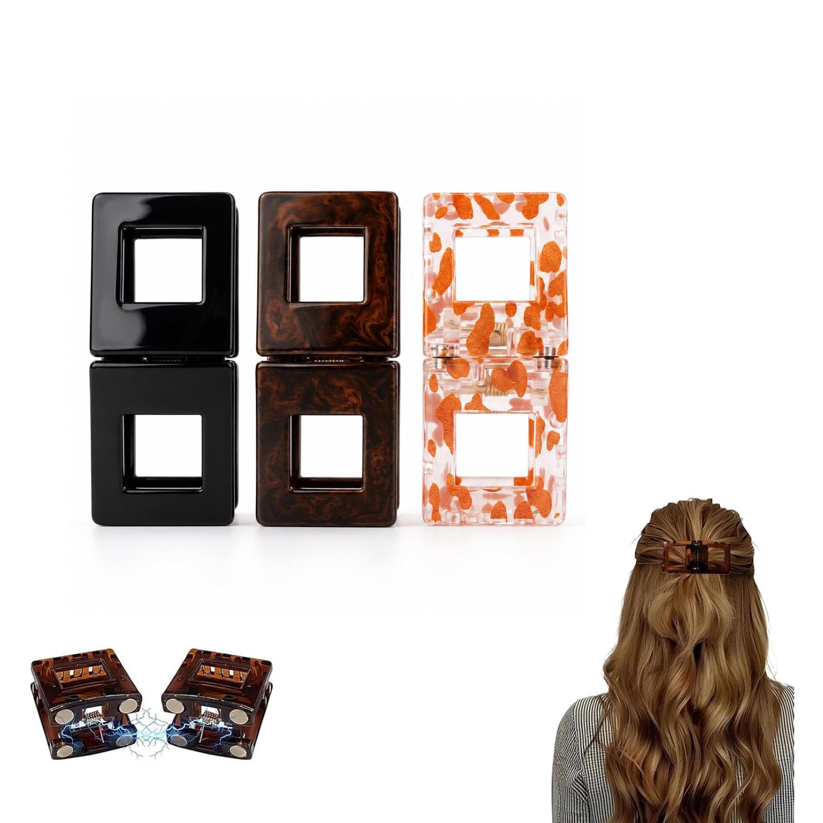 3-Piece Magnetic Hair Clip, Magnetic Hair Clips for Women, Square Wood Color Hair Accessories, Side-Opening Magnetic Clips for Hair Styling-image-49