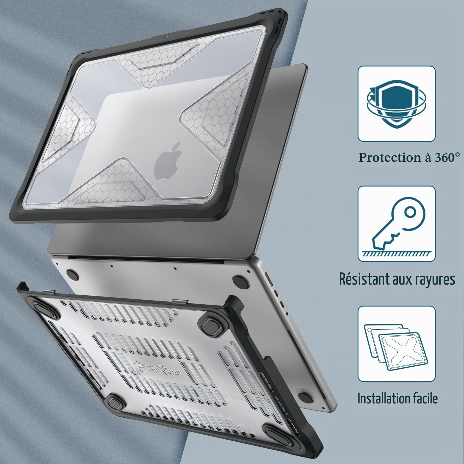 FINTIE Coque Hybride Compatible MacBook Pro 14 Pouces M5 M4 M3 M2 M1 Pro/Max 2026-2021, Etui Rigide Robuste Housse Bords Antichoc Noir