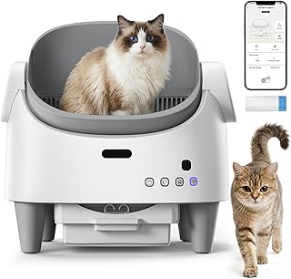 Selbstreinigende Katzentoilette Offen, Automatische Katzenklo Mit Geruchskontrolle -App & Sicherheitssensor, Anti Pinch, 15 Tage Selbstreinigendes, Für Mehrere Katzen Elektrisches Katzentoilette, Weiß