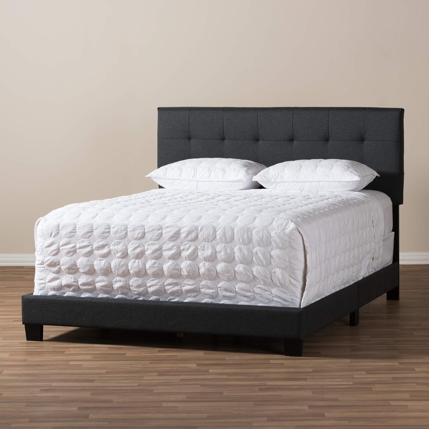 Baxton Studio Elaina Modern and Contemporary Charcoal Grey Fabric Bed, King, Dark