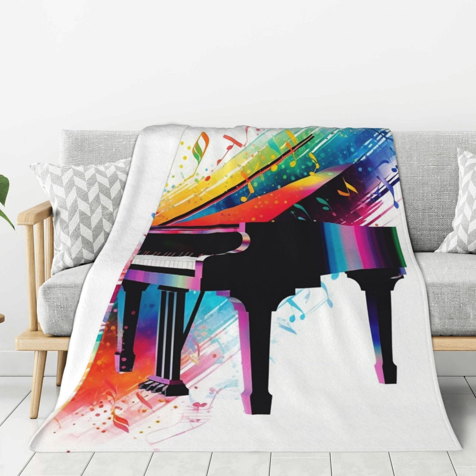 Colorful Piano Keyboard Music Throw Blanket Plush Flannel Fleece Blanket, Soft Lightweight Cozy Blankets 50"X40" for Bed Couch Sofa Travel