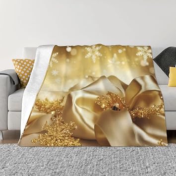 Gold Silk Christmas Blanket, Ultra-Soft Micro Fleece Blanket, Luxury Flannel Throw Blanket for Couch Bed, Lightweight Air Conditioning Quilt, All Season Cozy Fuzzy Winter Blanket 40"x30"