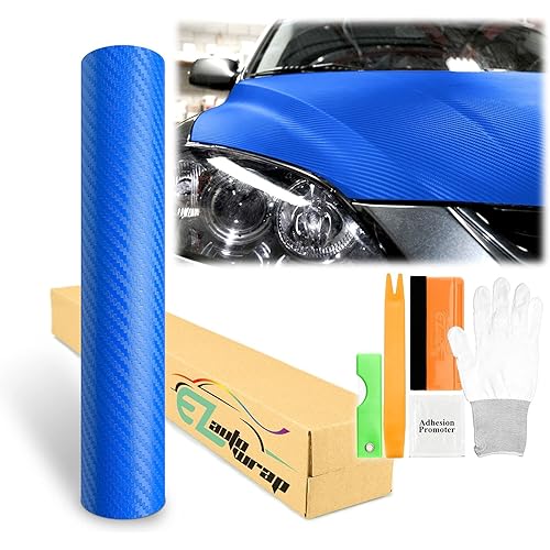 60"x540" (45FTX5FT) Sky Blue 3D Carbon Fiber Textured Matte Car Auto Motorcycle Vinyl Wrap Sticker DIY Decal Film Sheet Air Release Bubble Free Self Adhesive Peel and Stick Free Tool Kit