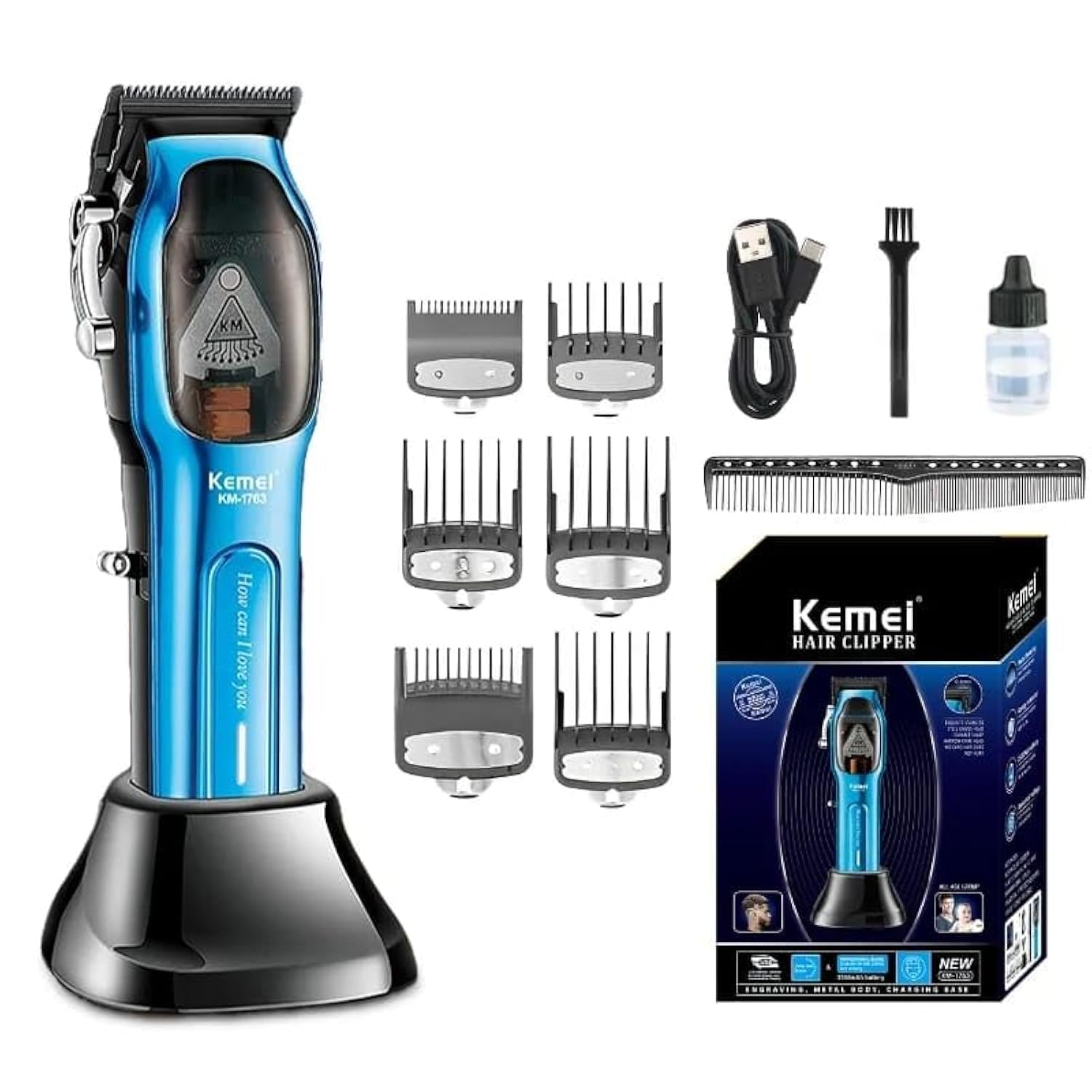 Kemei 9000RPM Hair Clipper 10W Powerful Barber Hair Cutting Machine Metal Shell Adjustable Electric Clippers for Men KM-1763