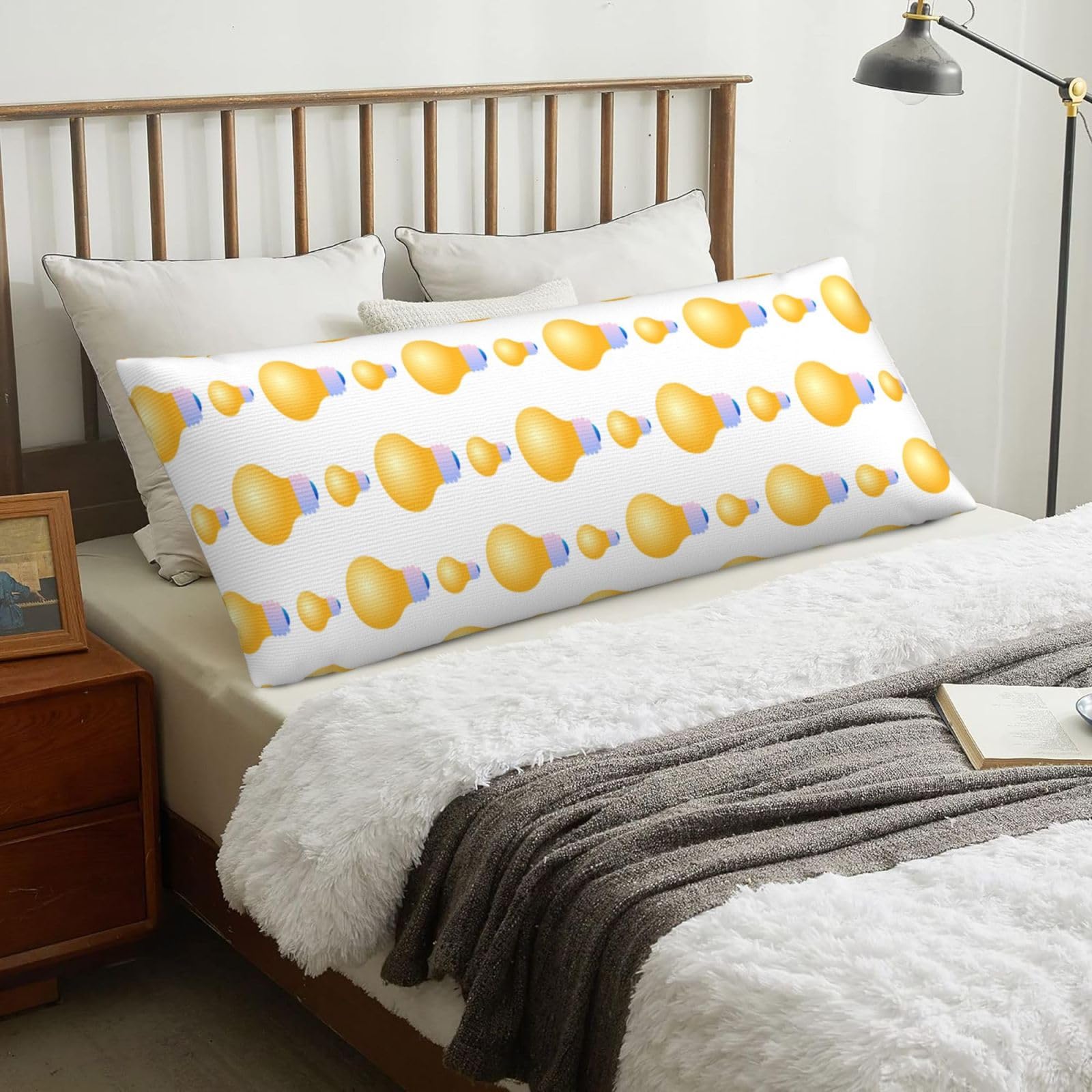 Golden Lightbulbs, Body Pillow Cover with Zipper,Long Body Pillowcase 20 x 60 in