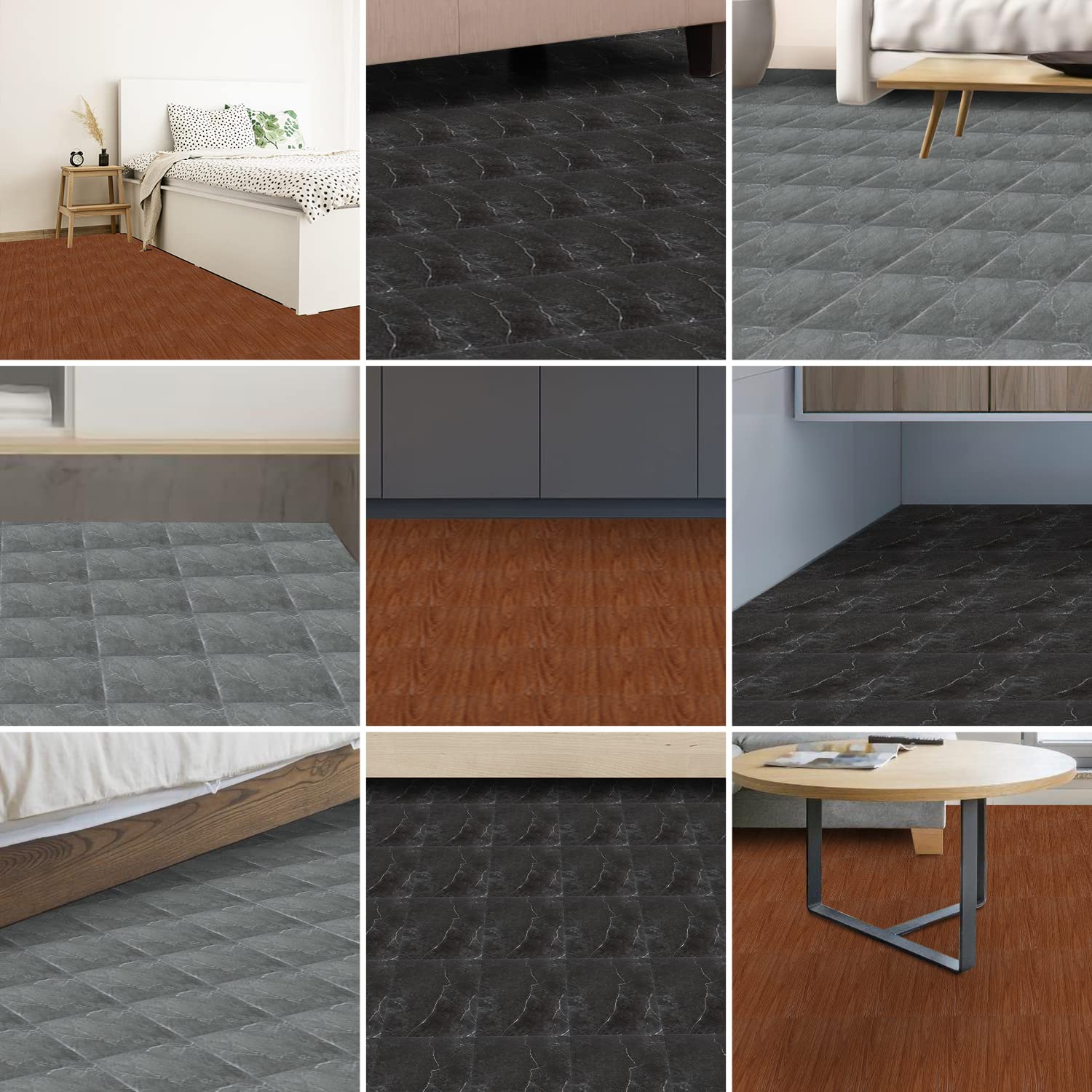 Sonnewelt Wykładzina podłogowa z PCW, samoprzylepna, ok. 3 m², 33 płytki, podłoga winylowa, antypoślizgowa, wodoodporna, 30 x 30 cm, laminat, deski podłogowe, płytki winylowe do ogrzewania podłogowego, kolor szary, marmurowy