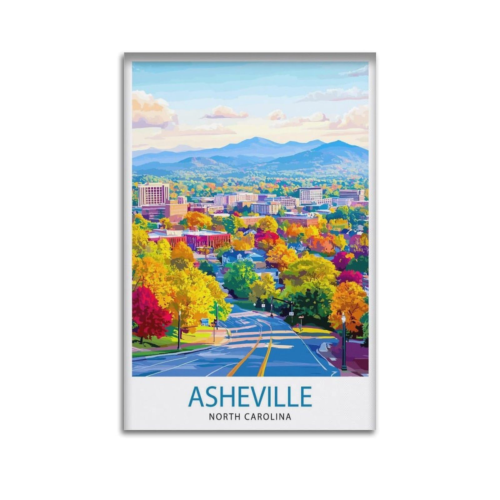 xiaoxiaoshen Asheville North Carolina Travel Skyline Canvas Poster Wall Art Prints Room Aesthetic Murals Bedroom And Living Decorations 12x18inch(30x45cm)
