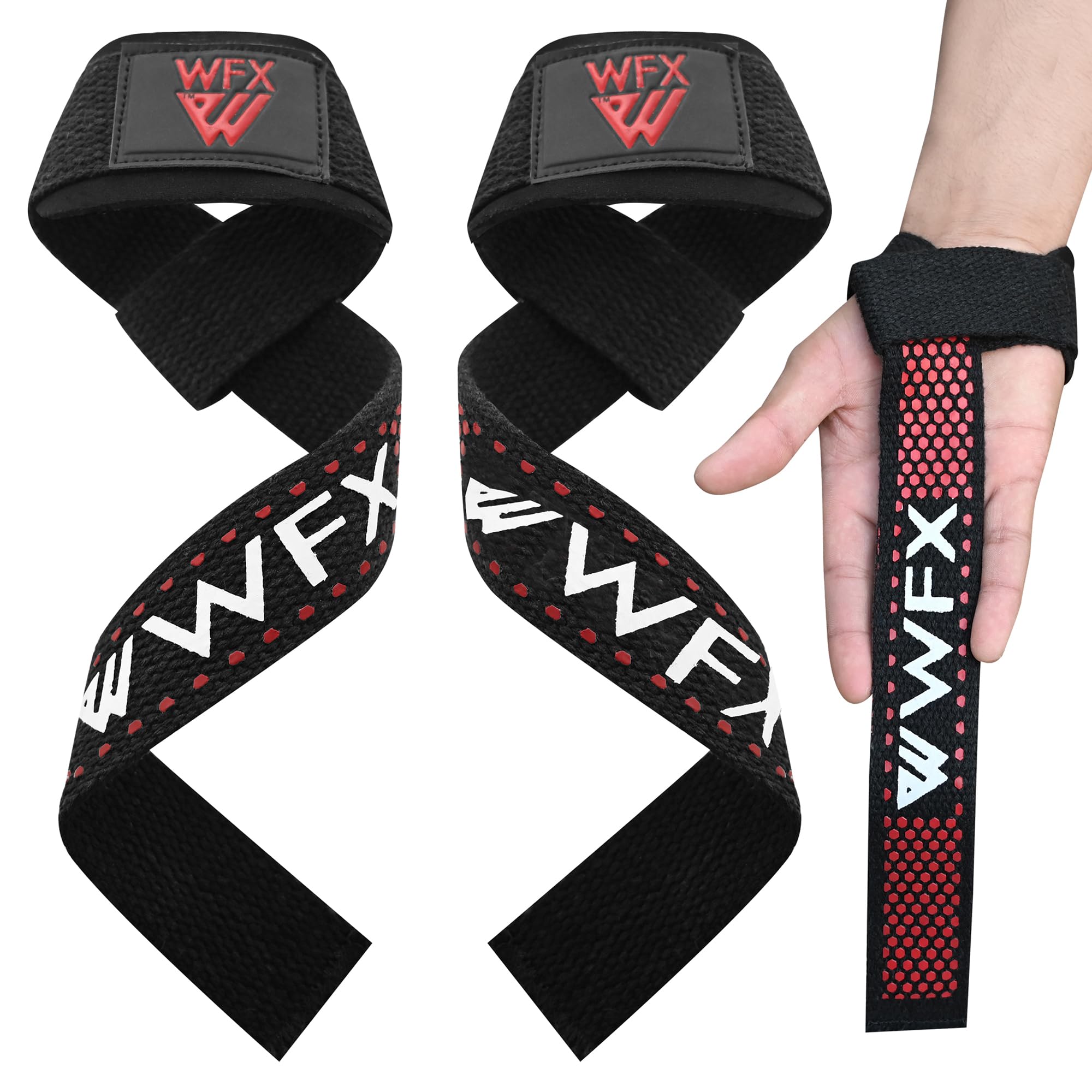 WFX Zughilfen Krafttraining & Bodybuilding, gepolsterte Zughilfen mit rutschfestem Griff für Deadlifts und Powerlifting, Gym Zubehör für Frauen & Männer (Lifting Straps)