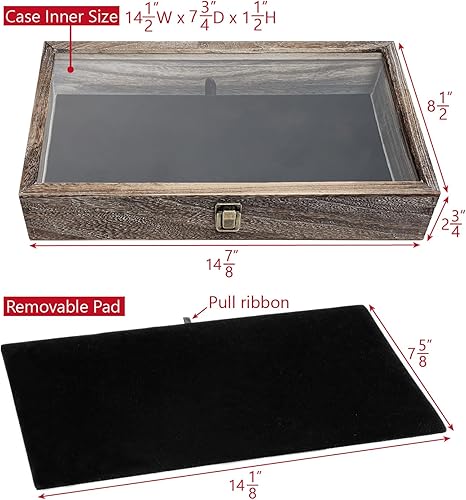 Miniatura 2 de MOOCA Vitrina de madera con tapa de cristal, vitrina de cuchillo de bolsillo con almohadilla de exhibición de joyería de terciopelo MDF de lujo