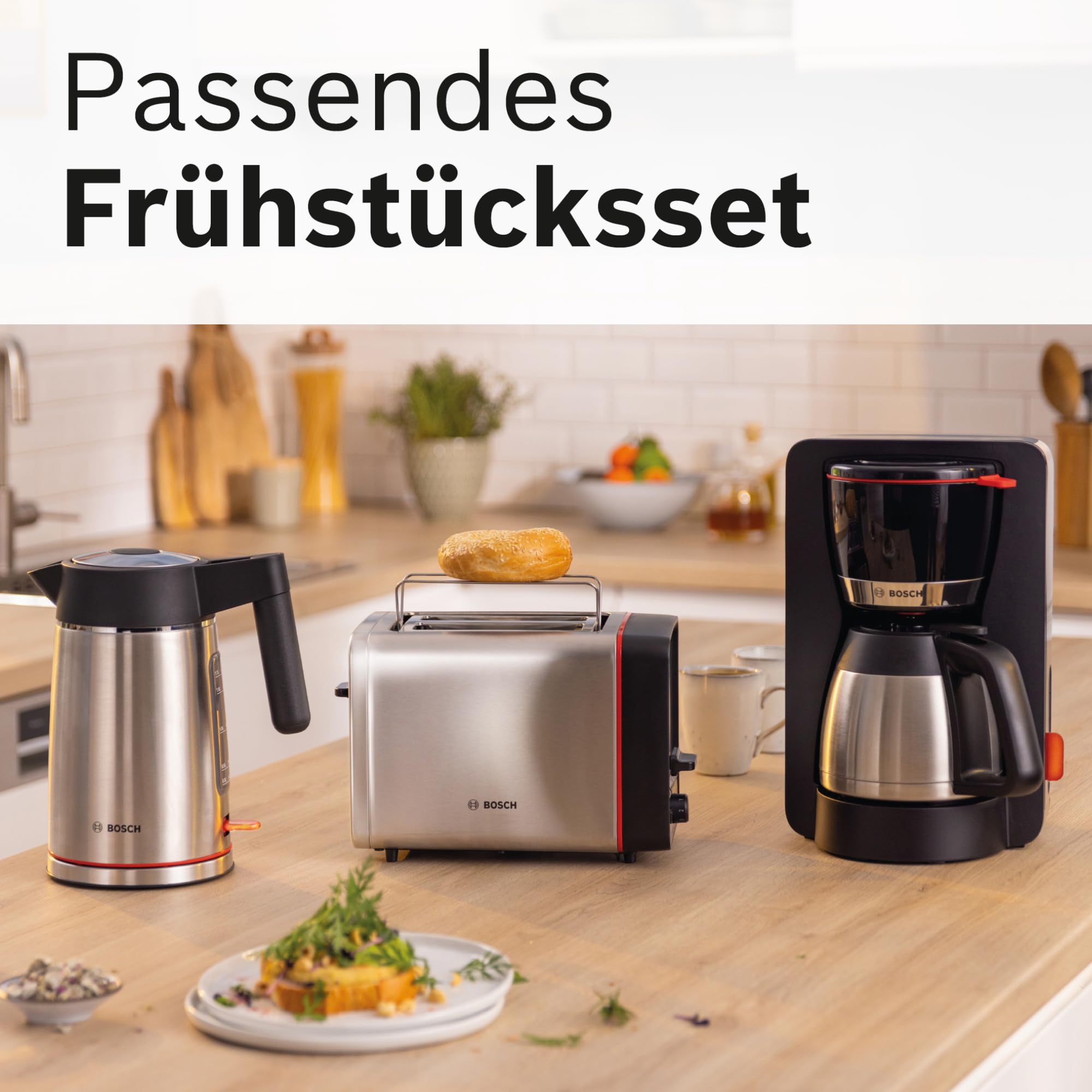 Bosch Filterkaffeemaschine MyMoment TKA6M273, Thermokanne 1 L, für 8-12 Tassen, Tropfstopp, schwenkbarer Filterträger, Entkalkungsprogramm, abnehmbarer Wassertank, 1200 Watt, Schwarz matt