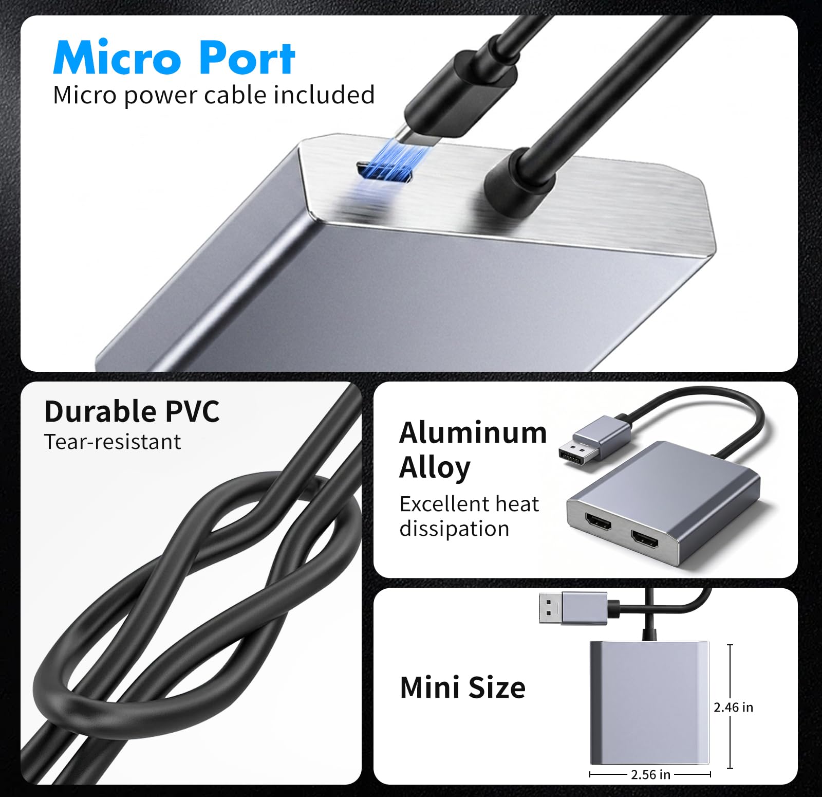 Adaptateur DisplayPort vers double HDMI 1 entrée 2 sorties, répartiteur DP vers HDMI 4K @ 60 Hz pour deux écrans, hub MST à affichage étendu pour PC Windows, carte graphique NVIDIA/AMD [Mac OS