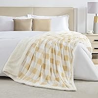 Vista 4 de BEAUTEX Sherpa Fleece Throw Blanket, Super Soft Warm Buffalo Plaid Plush Blankets and Throws, Lightweight Cozy Fuzzy Blanket for Couch Sofa Bed Beige