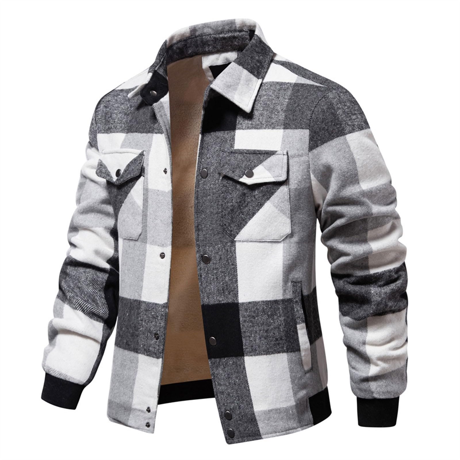 Hemd Herren Langarm Fleece Warm Karohemd Winter Freizeithemd Comfort Fit Langarmshirts mit Brusttasche Flanellhemd Einreiher Revers Hemden für Männer