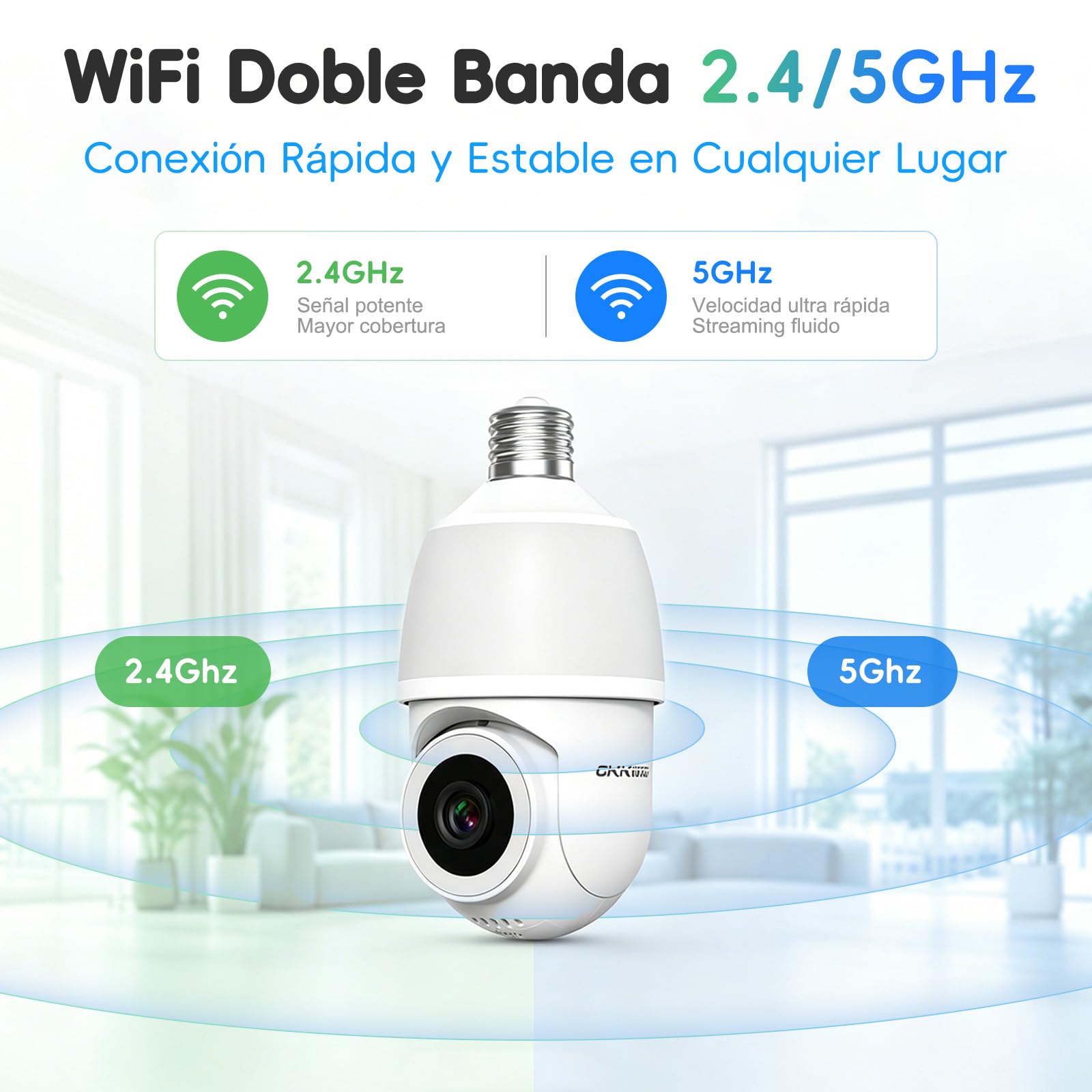 2K Telecamera Lampadina WiFi Esterno per E27 Portalampada | 2.4/5GHz Videocamera di Sorveglianza Interno con Visione Notturna a Colori, Inseguimento Automatico, PTZ, Allarme, Alexa