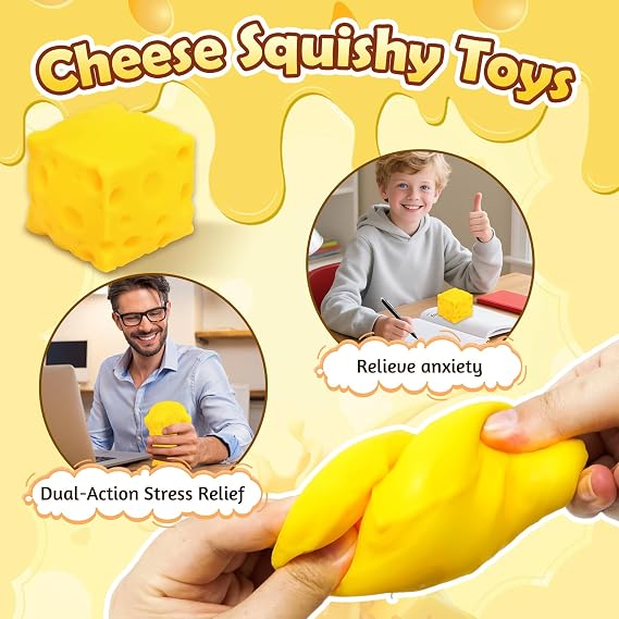 2Pcs 5cm Unbreakable Cute Toys Stress Ball Cheese Block Sensory Toy Relieves Stress for Kids And Adults
