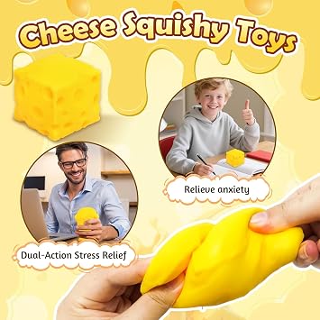 2Pcs 5cm Unbreakable Cute Toys Stress Ball Cheese Block Sensory Toy Relieves Stress for Kids And Adults