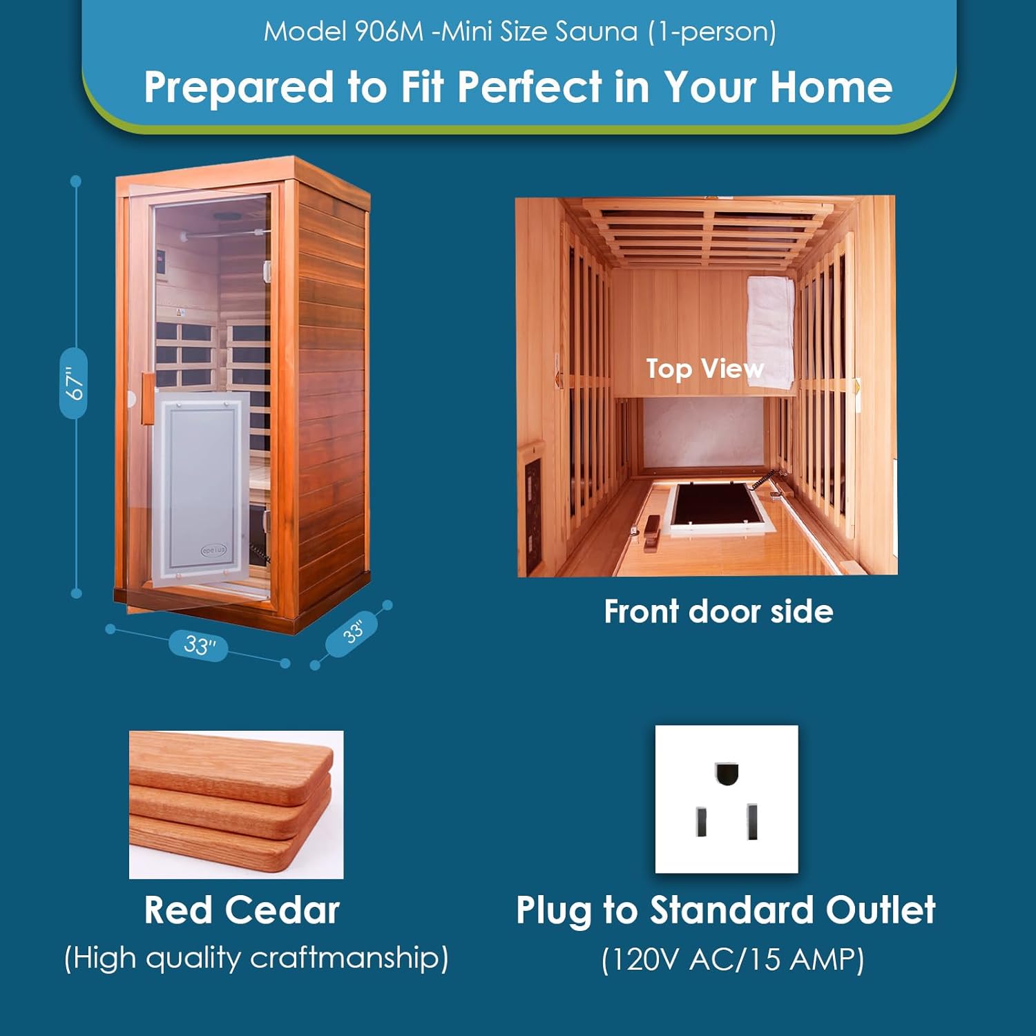 Saunas 906Mini Far Infrared Sauna, Indoor Wooden Dry Sauna (Red Cedar, 1 Person Mini Size 360 Envolved)