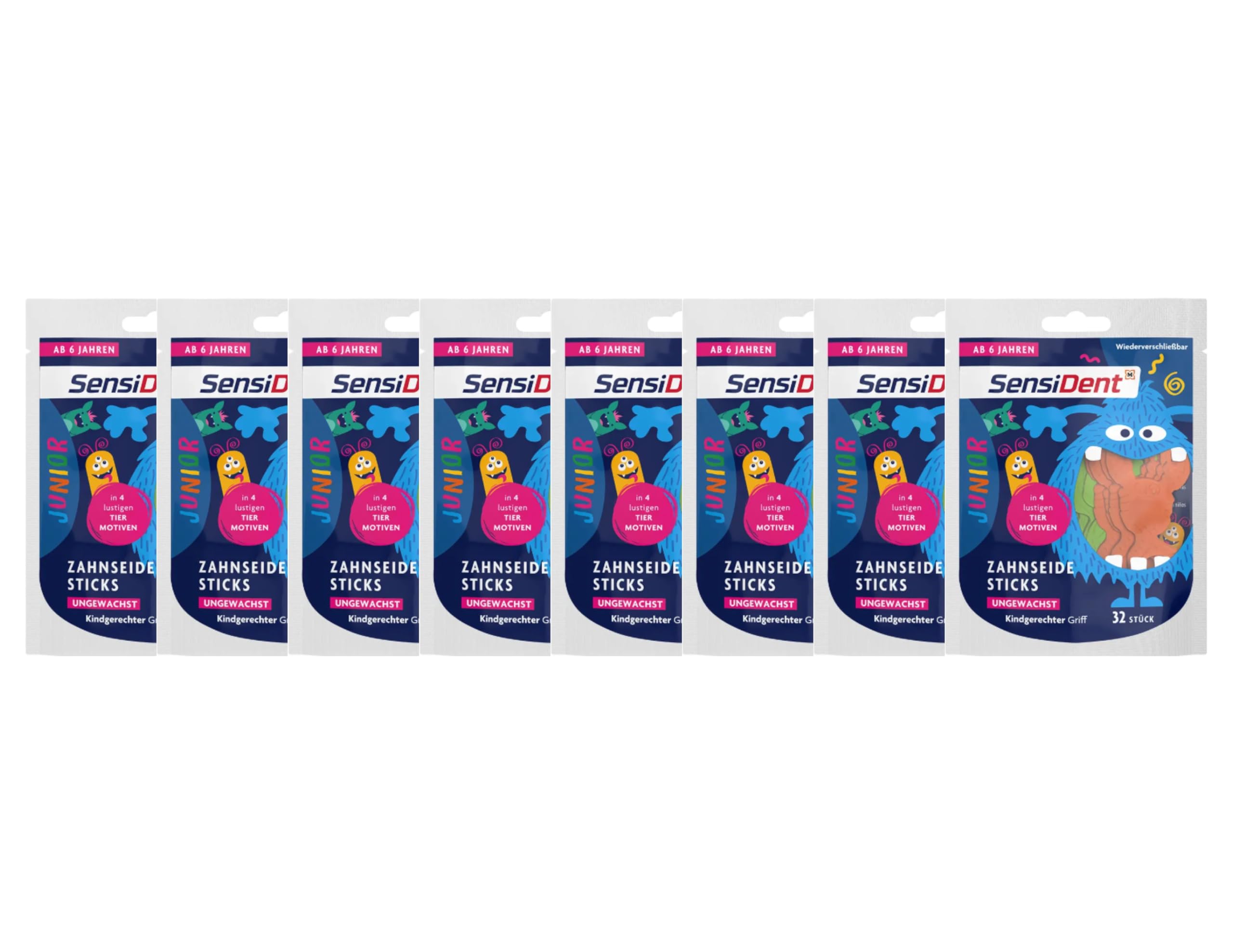 8x Sensident Junior Zahnseide Sticks Ungewachst