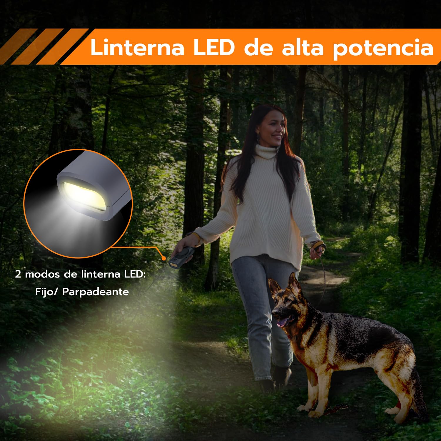 Mcbazel Ahuyentador de Perros, Dispositivo Ultrasónico Antiladridos de Largo Alcance 30 Pies, con 2 Modos de Ultrasonido y Linterna Estroboscópica, para la Mayoría en Interiores y Exteriores