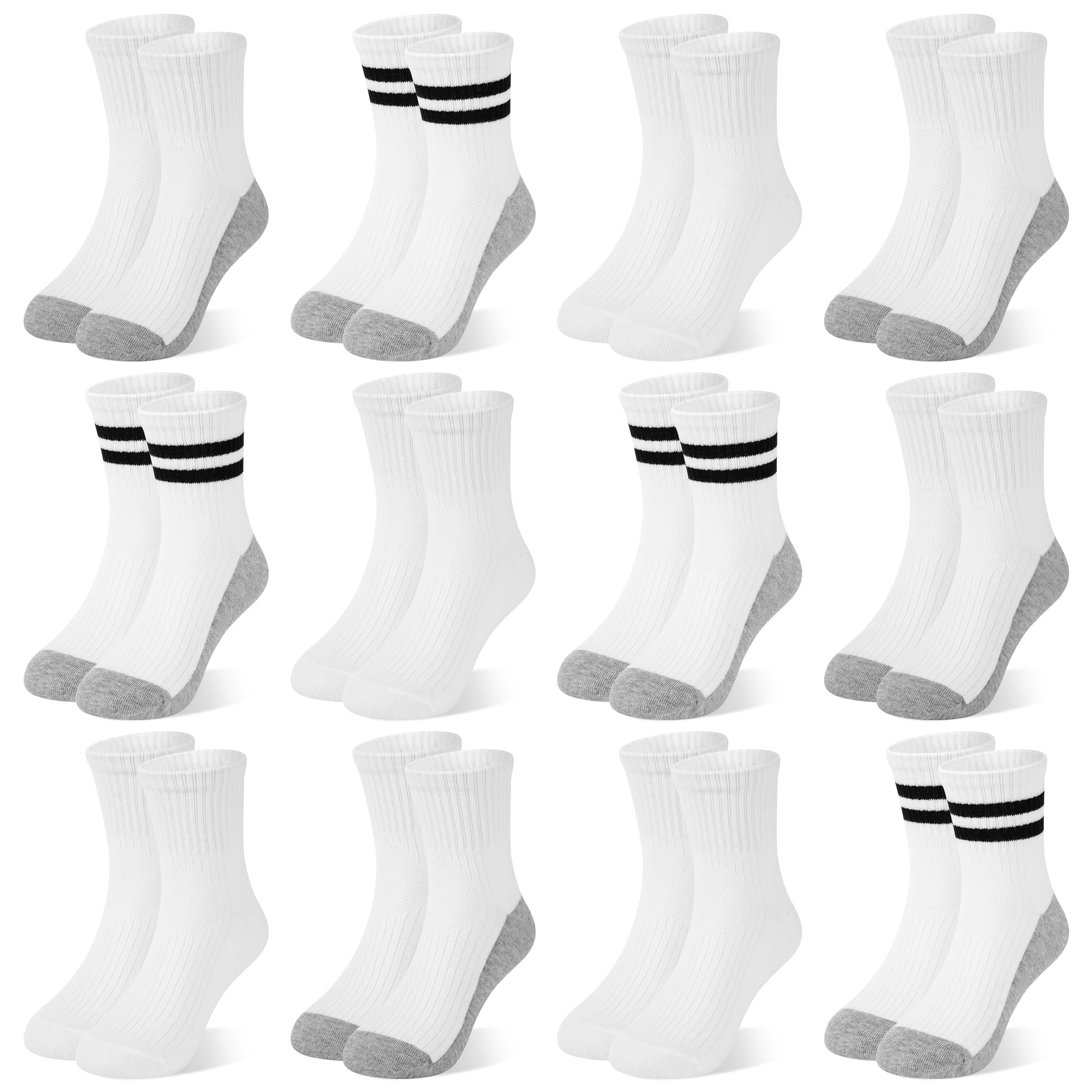 12 Pairs Boys Athletic Crew Socks, Black School Socks 1-12 Years