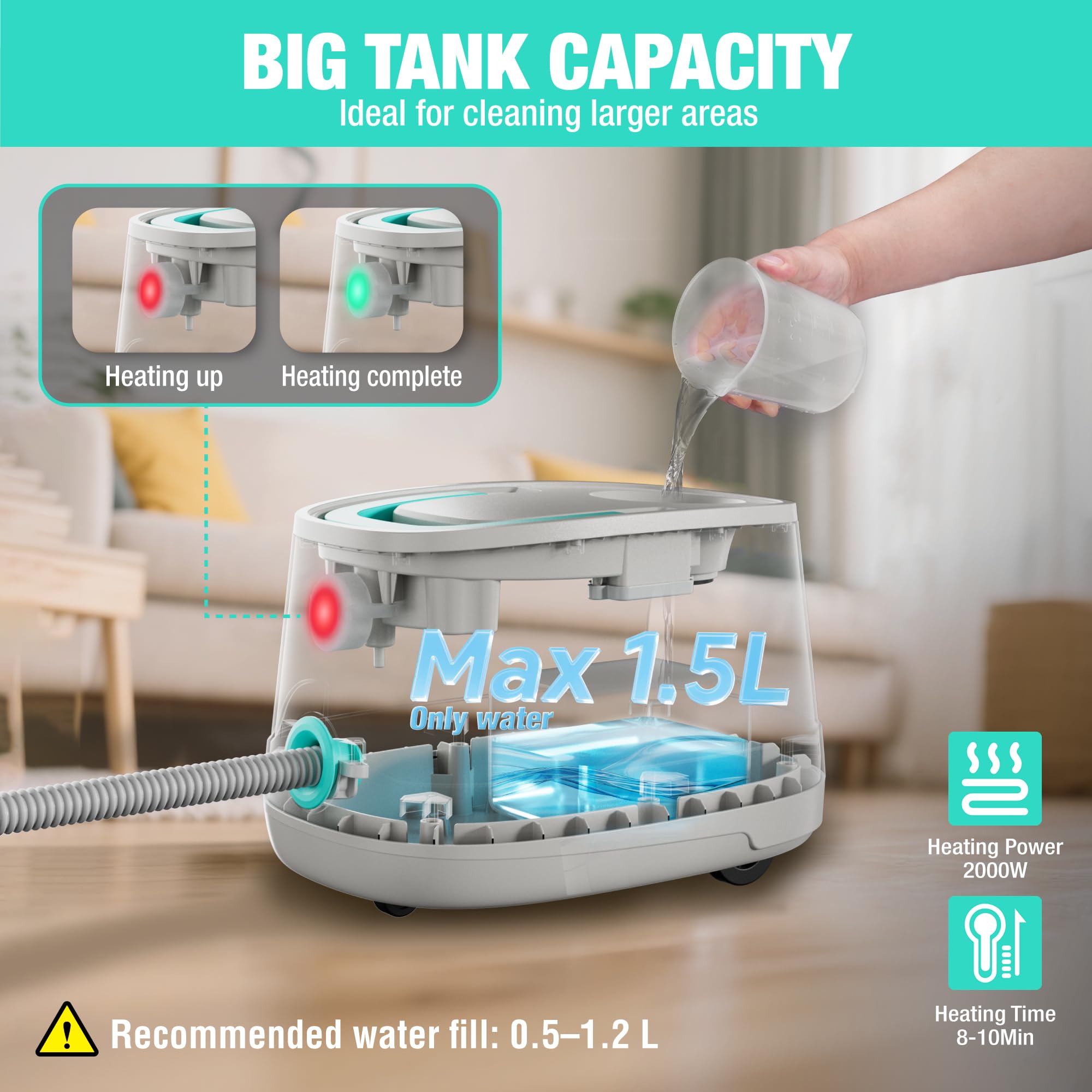 Di4 Brumo stoomreiniger 1500 W, 4 bar druk, tank 1,1 l, looptijd 22 minuten, 12 accessoires voor het reinigen zonder chemicaliën