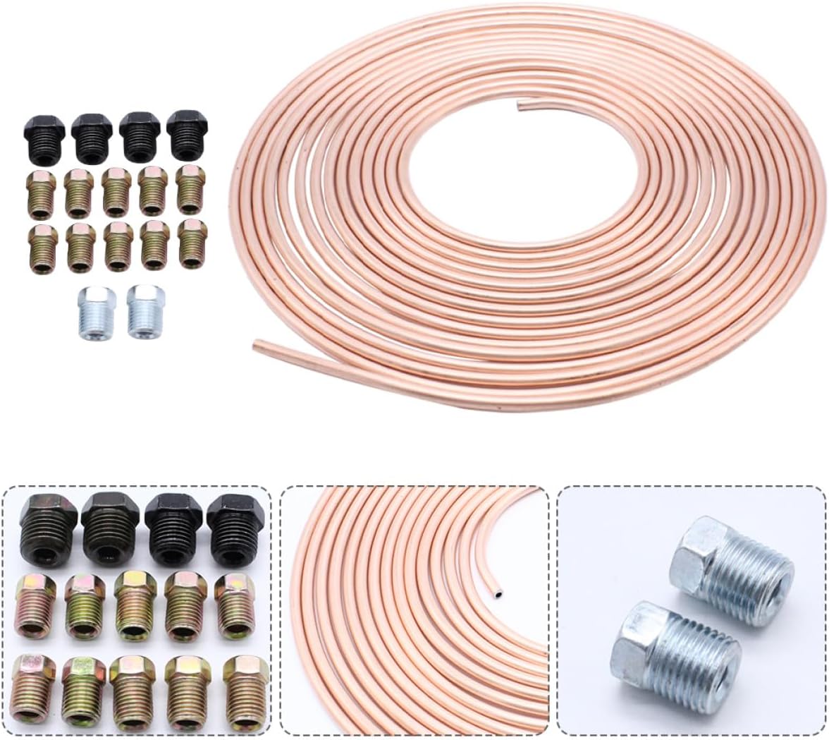 Copper Coated Nickel Copper Car Brake Line Tube Coil 3/16 Inch Od 25 Feet Vehicle Auto Brake Tubing Non-magnetic for Automotive Replacement