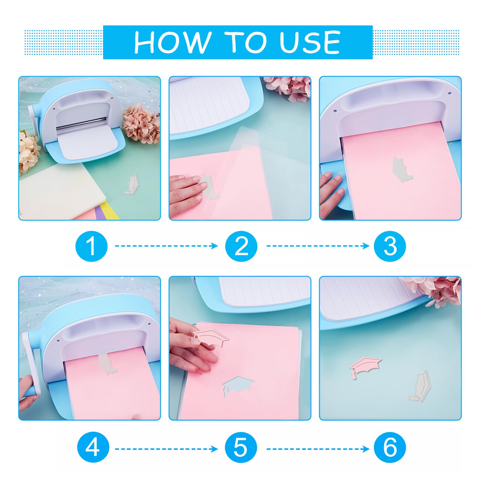 INFUNLY 16 fustelle da taglio a forma di libro con scritta "Happy Graduation", stencil per goffratura, in acciaio al carbonio, con stelle, per fai da te, scrapbooking, artigianato, forniture
