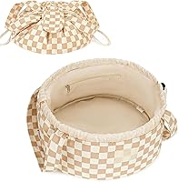 Vista 13 de Bolsa de maquillaje con cordón en forma de barril, grande, bolsa de cosméticos, organizador de artículos de tocador para mujeres, B-verde menta