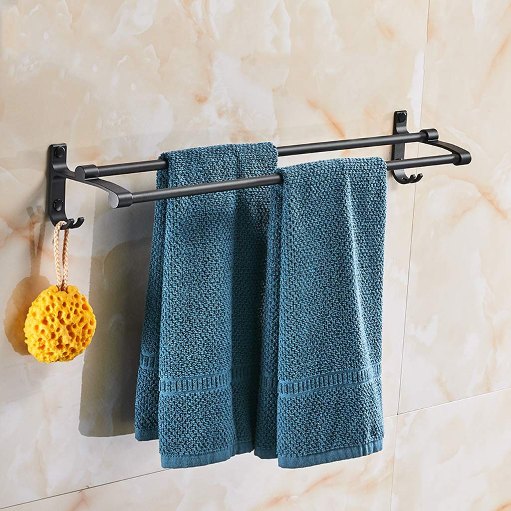 Toallero de aluminio de baño con doble barra de toalla de 48 cm y ganchos