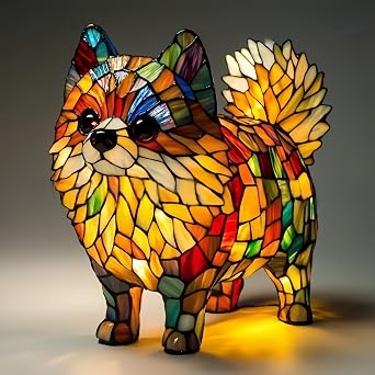 Dog lamp,Dogs Series Art Night Light, 3D Cute Pet Dogs Table Lamp, Retro Stained Resin Tabletop LED Night Light, Fun Gift for Dog Lover Pomeranian
