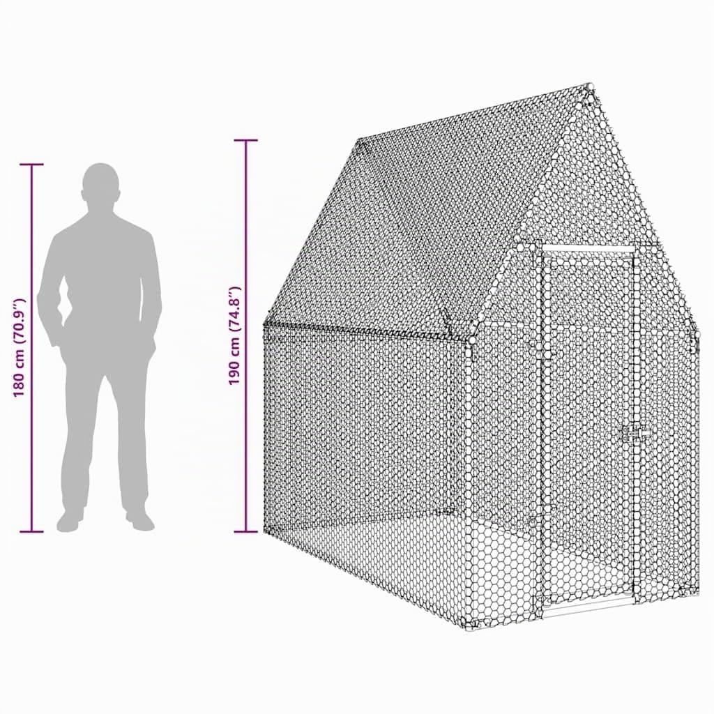 vidaXL Gabbia per Polli Argento 200x100x190 cm in Acciaio Zincato