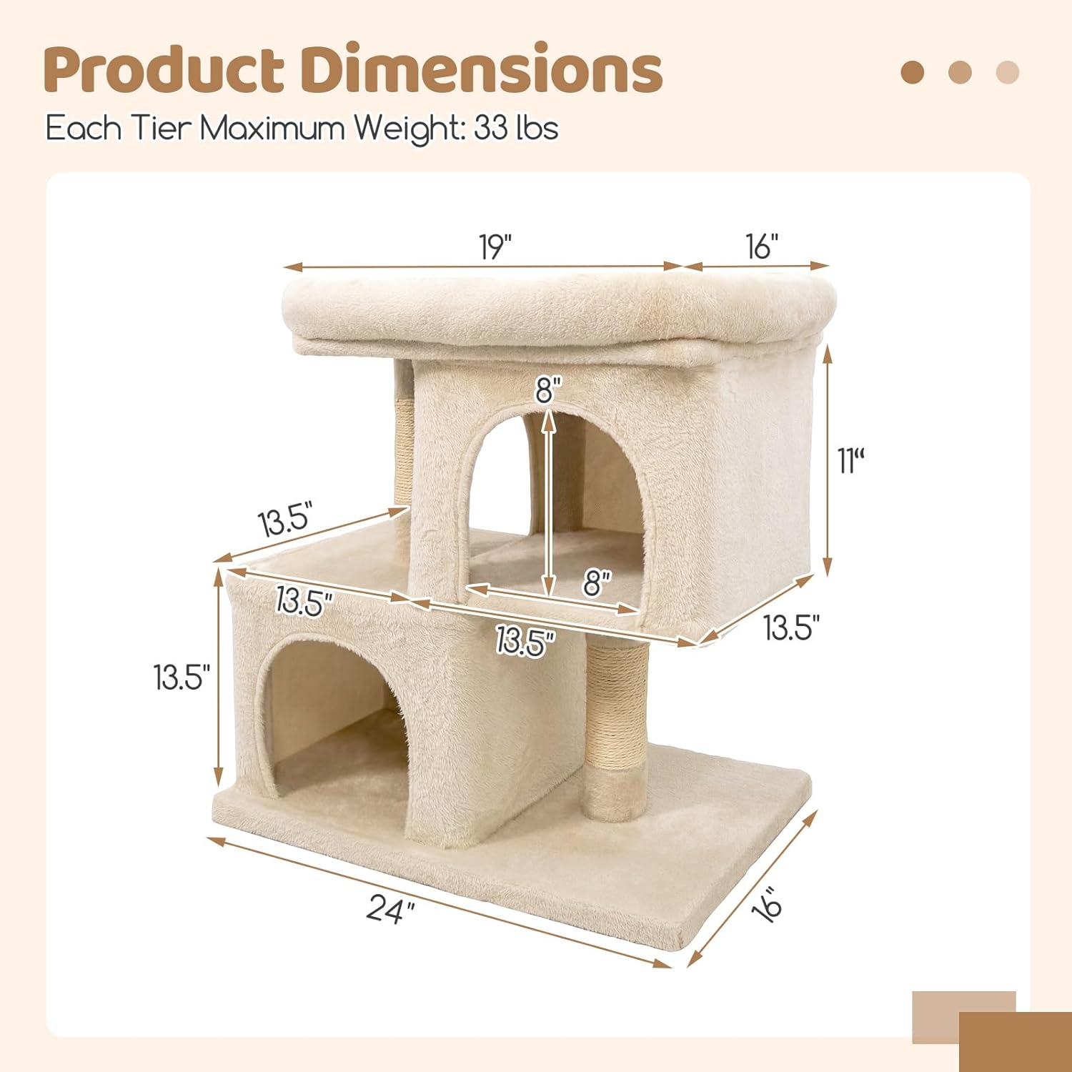 DORTALA Cat Tree for Indoor Adult Cats & Kittens, 25.5" Modern Cat Tower with 2 Condos, Top Perch, 3 Caves, Sisal Scratching Post, Pet Climbing Furniture Activity Center (Beige)