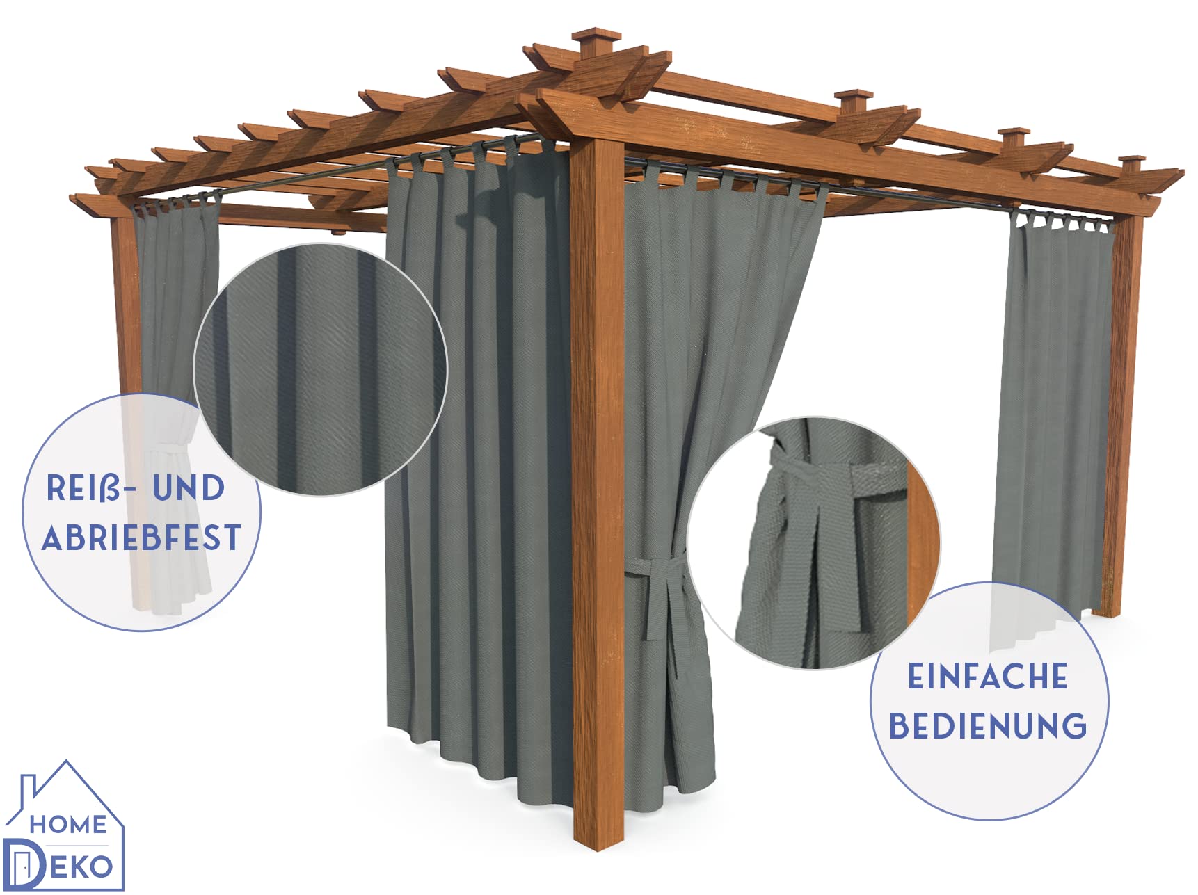 Terrassenvorhang, Wasserdichter Gartenvorhang für Terrasse, Balkon, Pergola & Pavillon, Schlaufen mit Klettverschluss, Schutz vor Sonne, Regen & Wind, Grau, 220 x 155 cm, 2 Stück