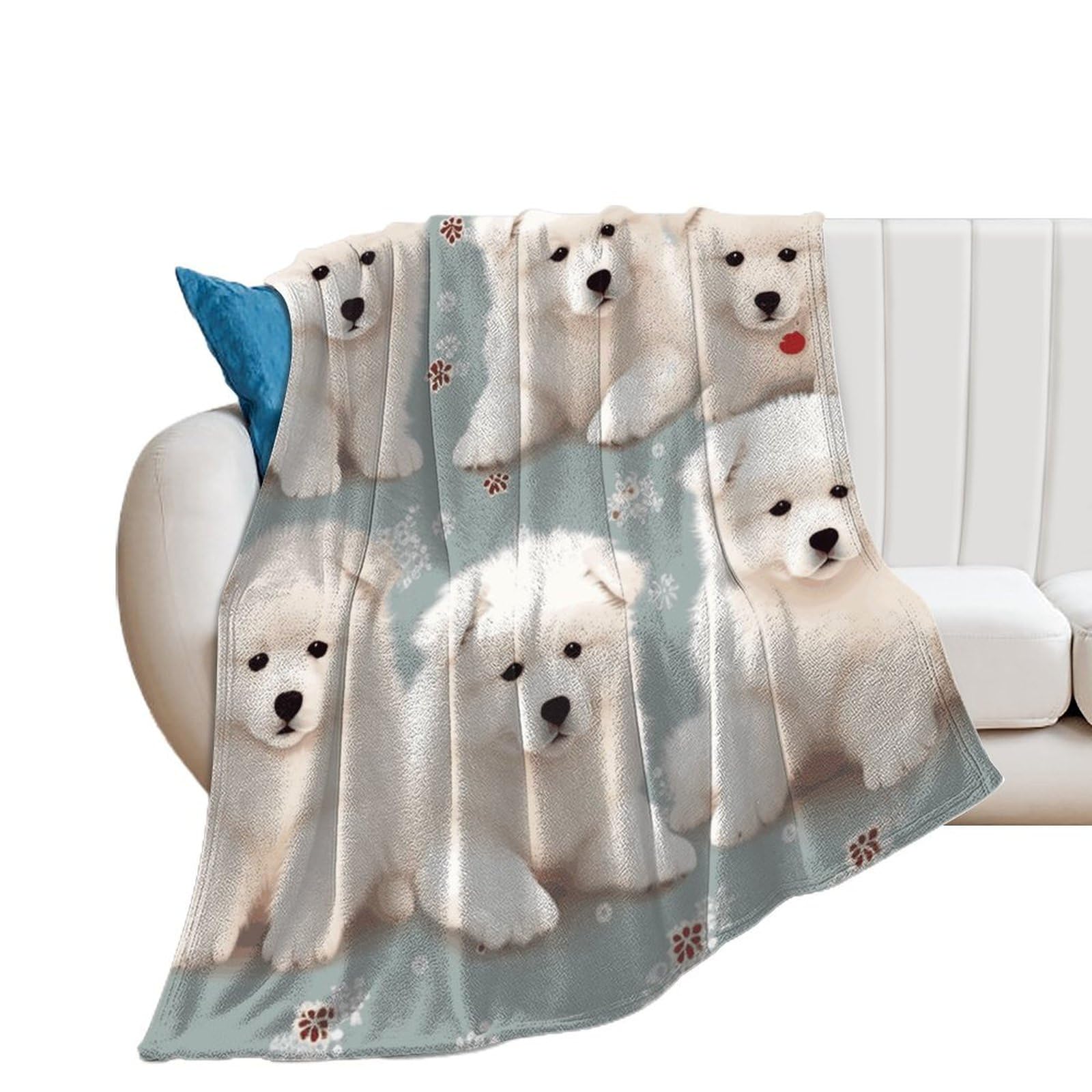 Couverture douce motif petits chiens blancs une idée cadeau idéale pour femme